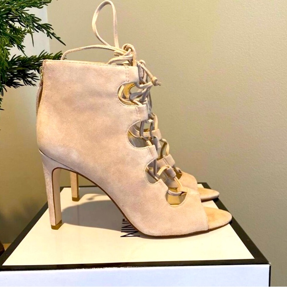 Nine West suede caged heels 8.5 worn to one event in EUC night out, Y2K